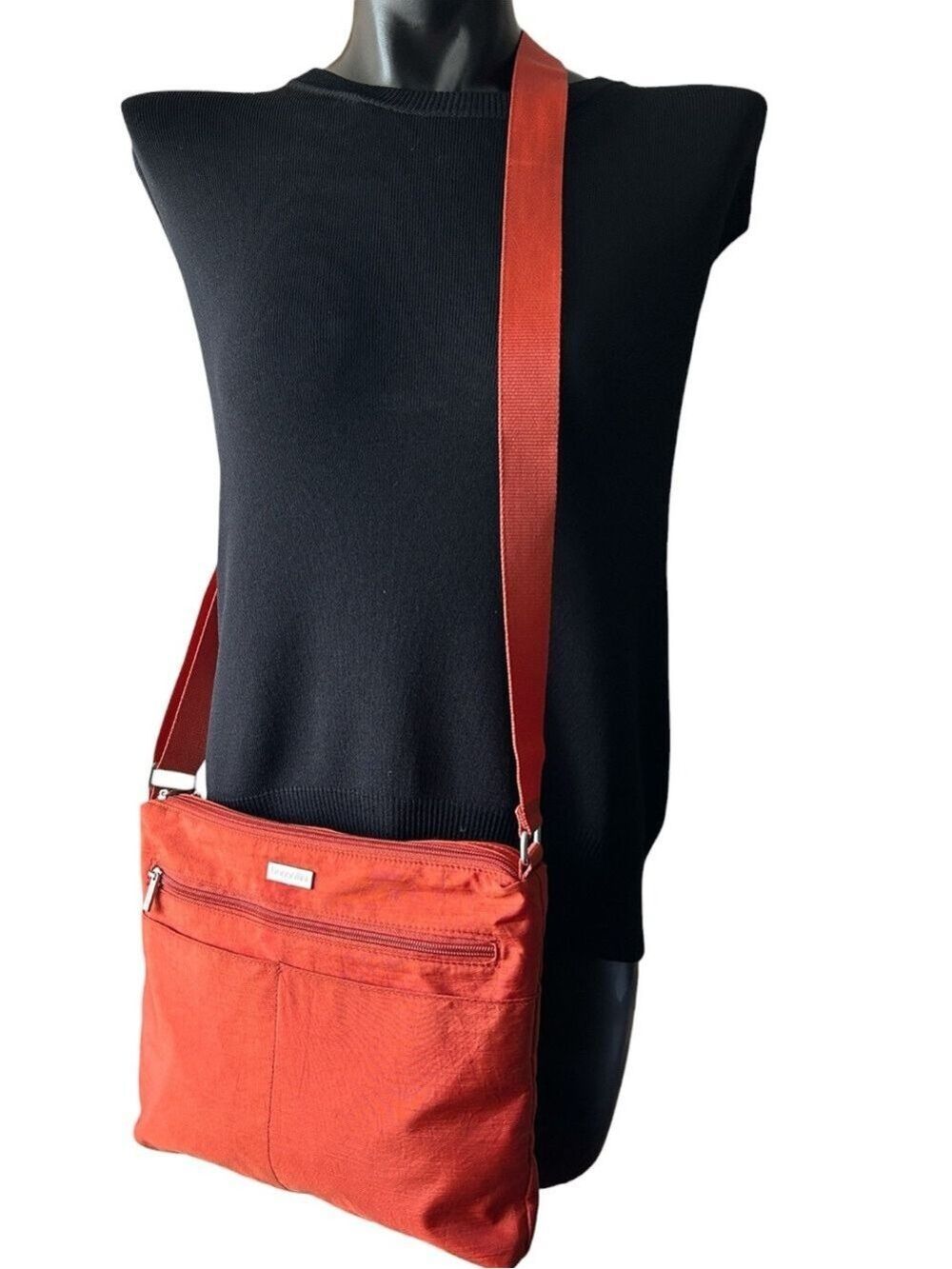 Baggallini Triple Zip Multi Compartment Crossbody Bag in Orange